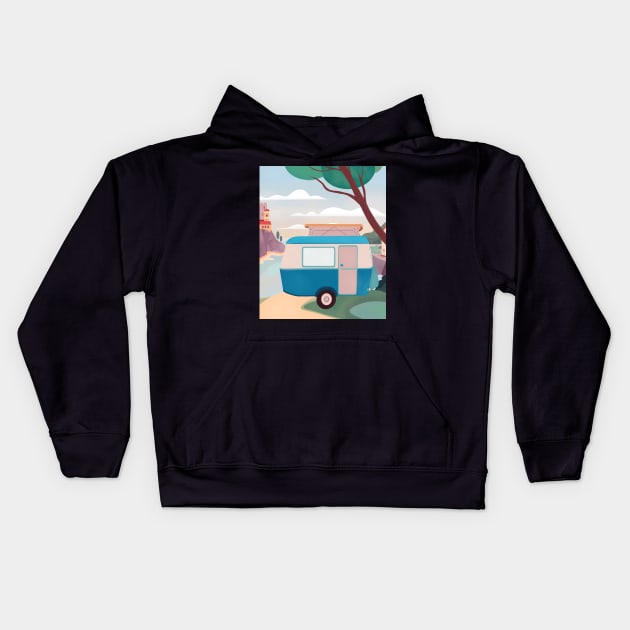 Vintage Caravan by the Sea Kids Hoodie by NattyDesigns